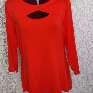 Vince camuto size XL women's red knit blouse top criss cross bodice 3/4 sleeves